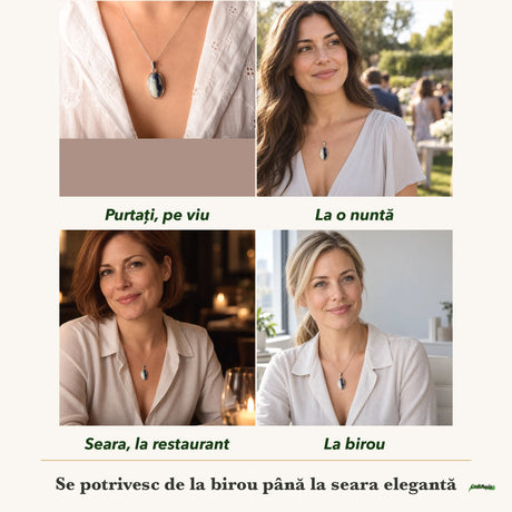 Colier cu Afganit purtați de patru femei, la nuntă, seara, la birou și la o aniversare