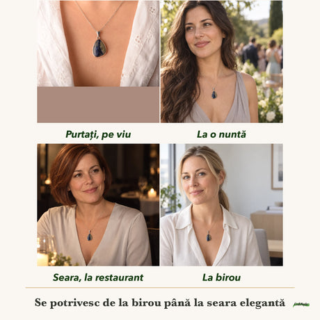 Colier cu Afganit purtați de patru femei, la nuntă, seara, la birou și la o aniversare