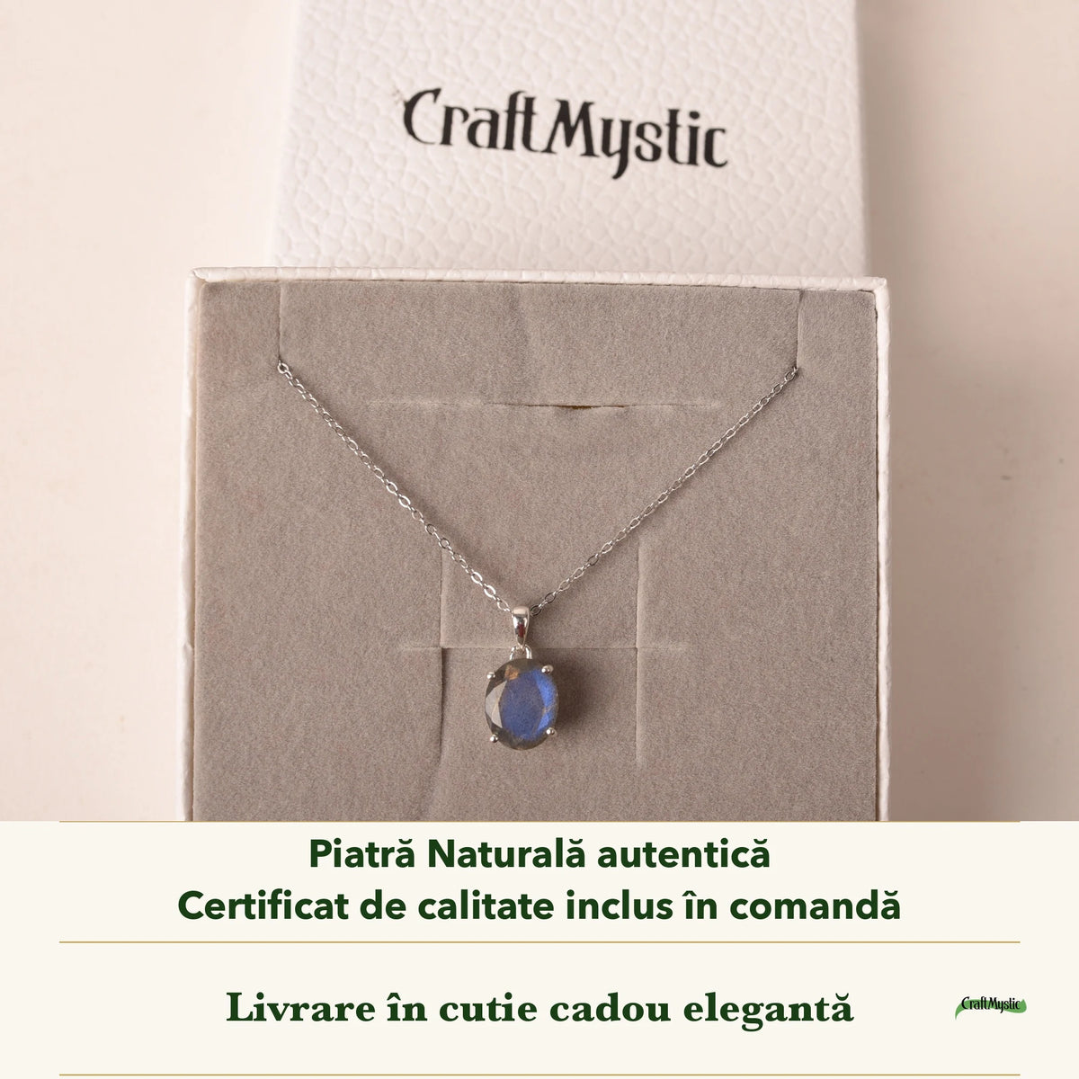 Colier cu Labradorit în cutia cadou CraftMystic, cu certificatul de calitate
