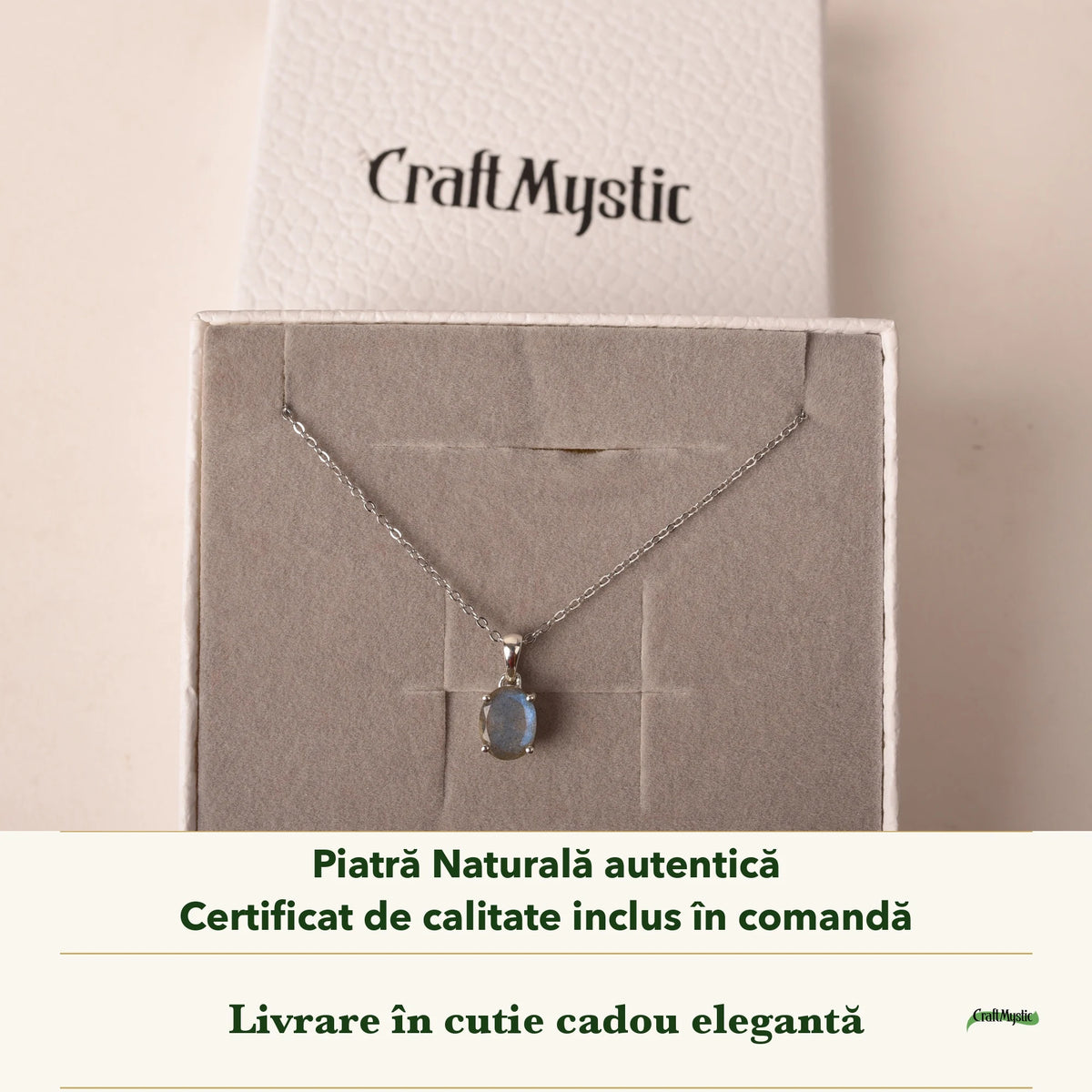 Colier cu Labradorit în cutia cadou CraftMystic, cu certificatul de calitate