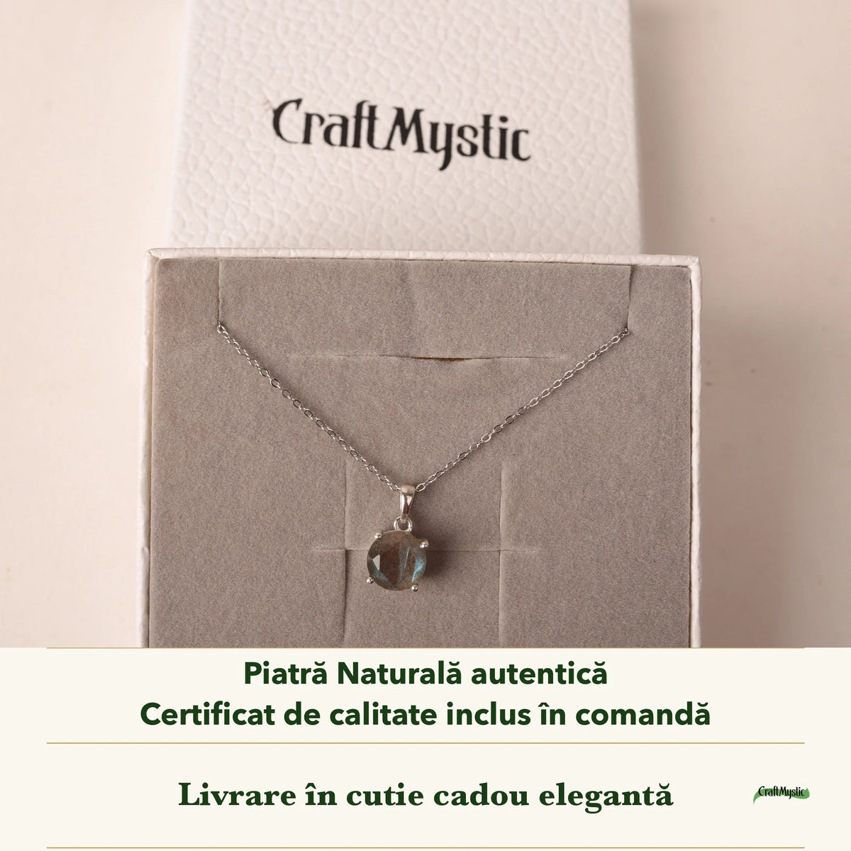 Colier cu Labradorit în cutia cadou CraftMystic, cu certificatul de calitate