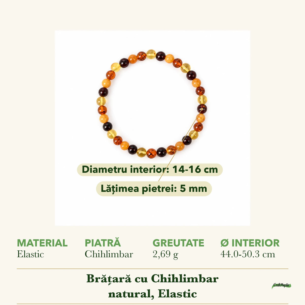 Dimensiunile și potrivirea pentru Brățară cu Chihlimbar