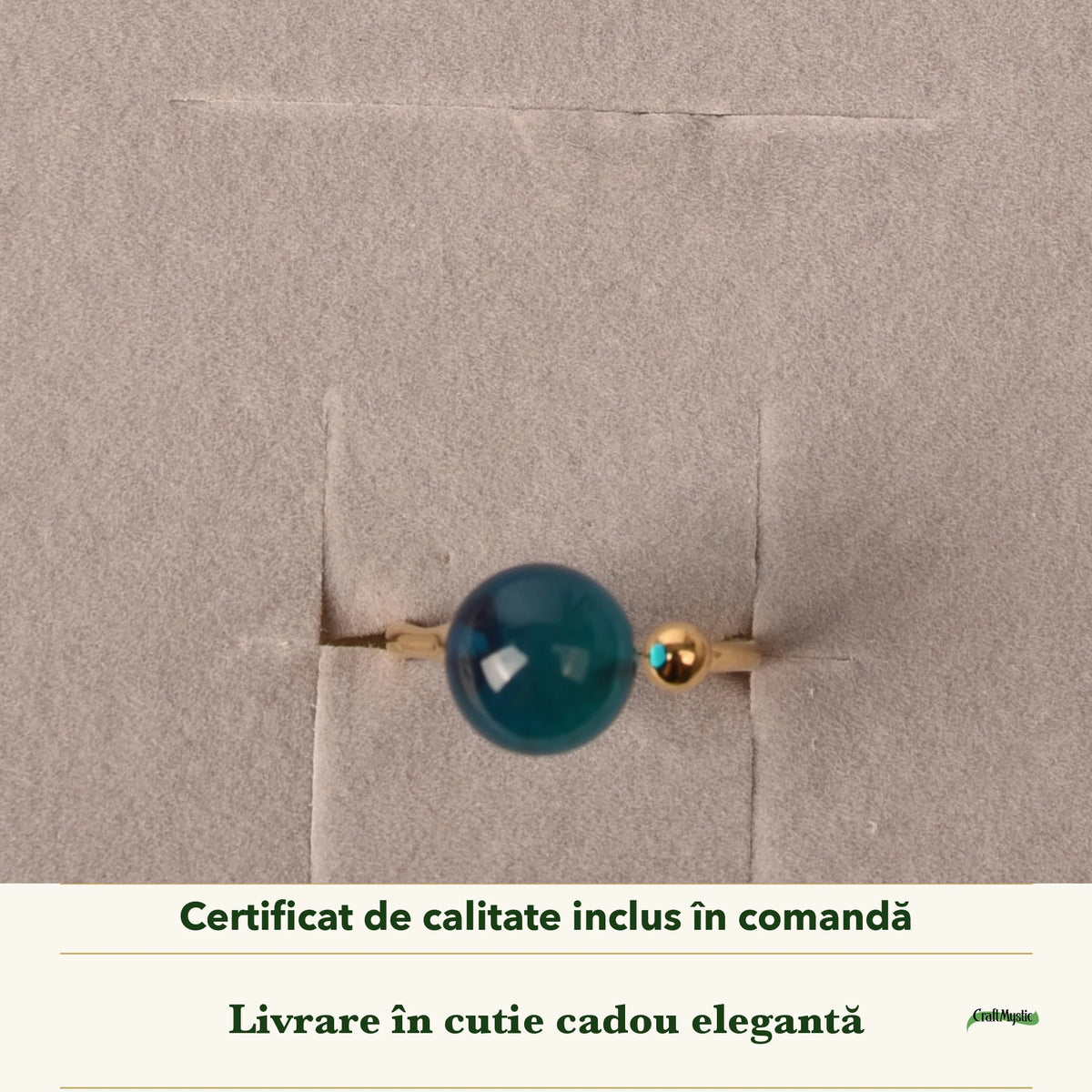 Inel cu Chihlimbar în cutia cadou CraftMystic, cu certificatul de calitate