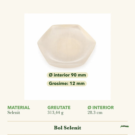 Cât de mare e Bol Selenit cu Selenit, cu un obiect alături pentru scară