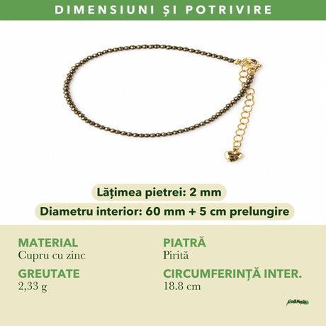 Dimensiunile și potrivirea pentru Brățară cu Pirită