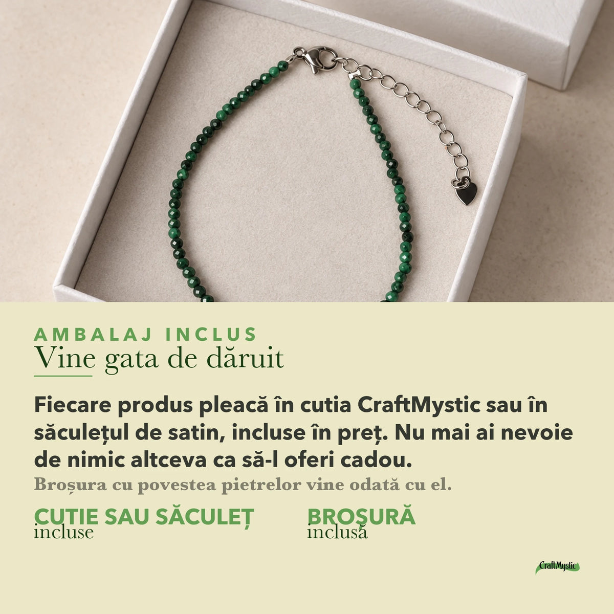 Ambalajul inclus: cutie CraftMystic sau săculeț de satin