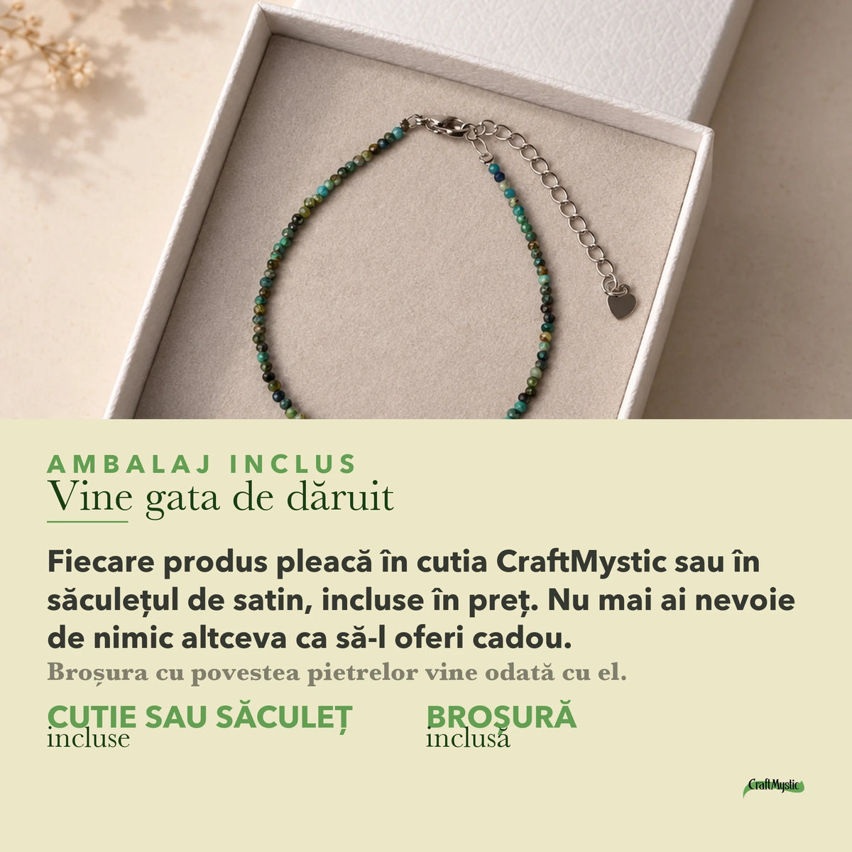 Ambalajul inclus: cutie CraftMystic sau săculeț de satin