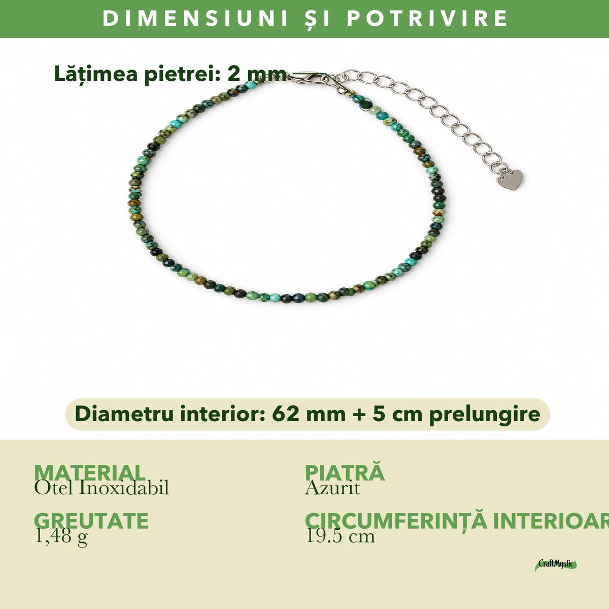 Dimensiunile și potrivirea pentru Brățară cu Azurit