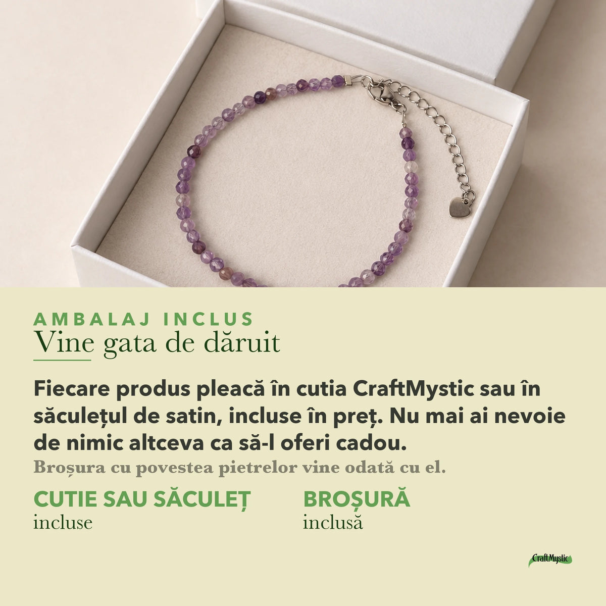 Ambalajul inclus: cutie CraftMystic sau săculeț de satin