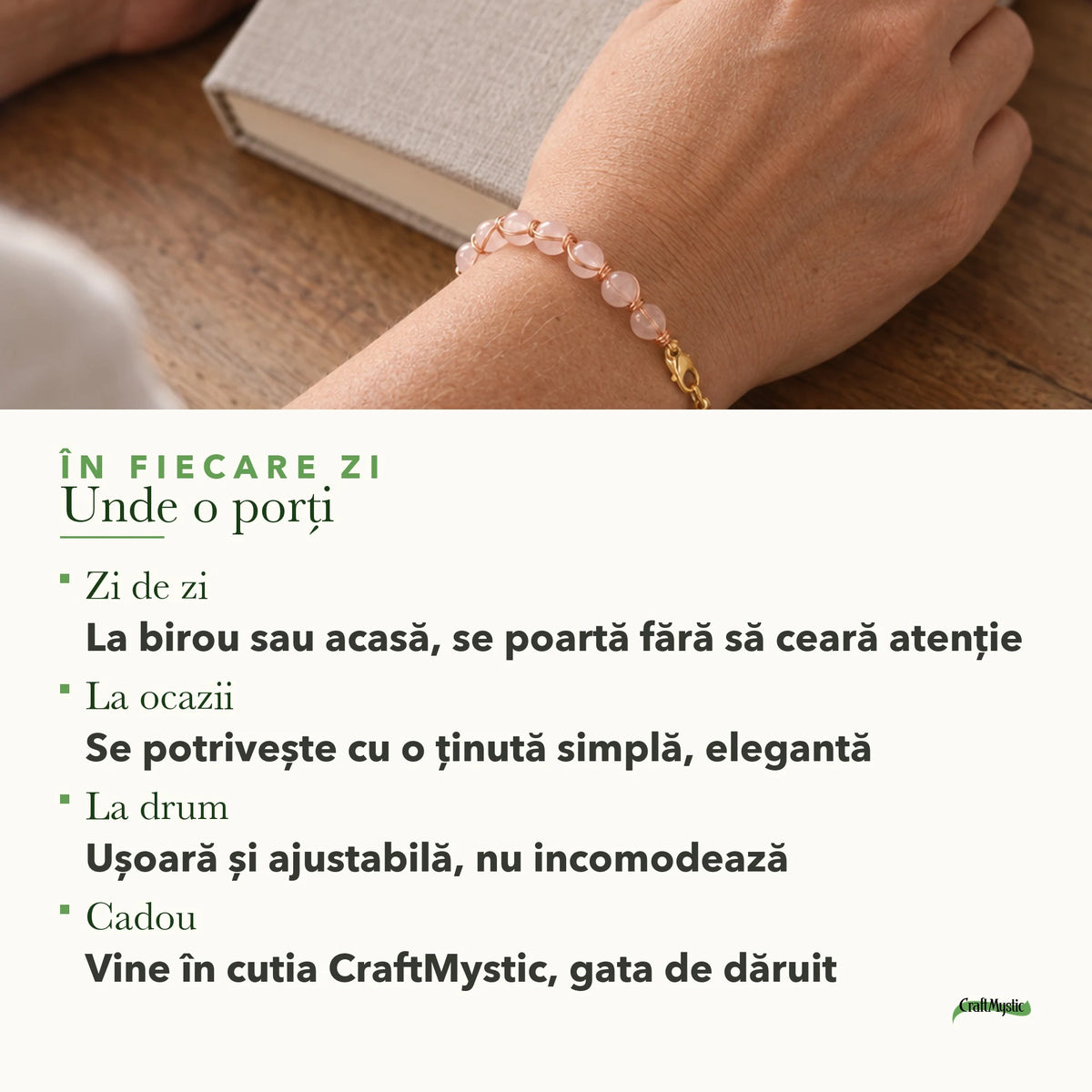 Unde se poartă Brățară cu Cuarț Roz