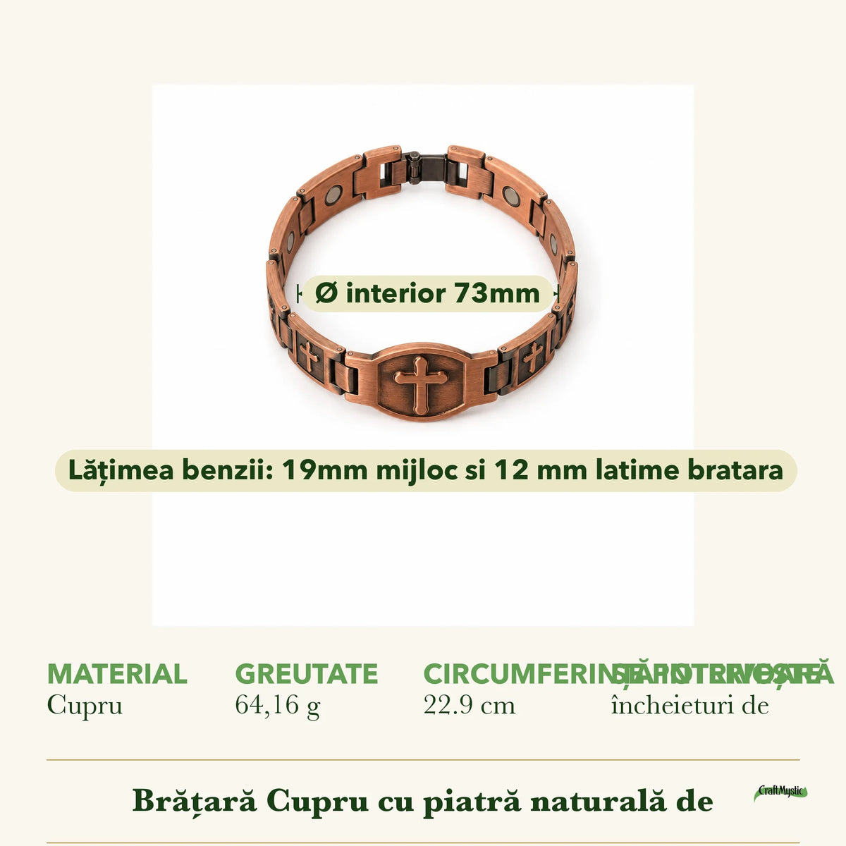 Dimensiunile și potrivirea pentru Brățară din Cupru