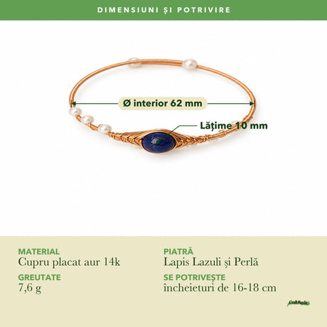 Dimensiunile și potrivirea pentru Brățară cu Lapis Lazuli