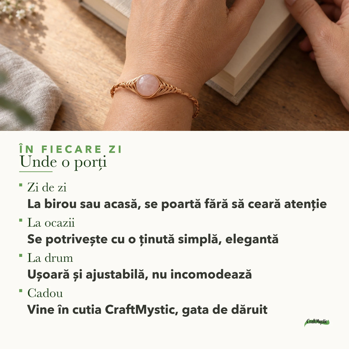 Unde se poartă Brățară cu Cuarț Roz