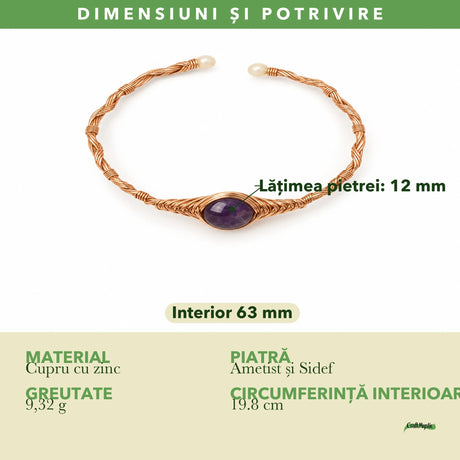 Dimensiunile și potrivirea pentru Brățară cu Ametist