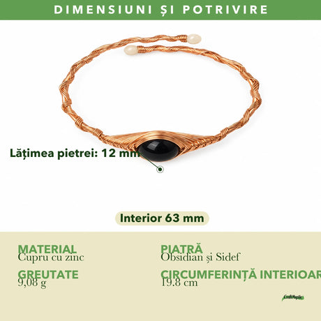 Dimensiunile și potrivirea pentru Brățară cu Obsidian