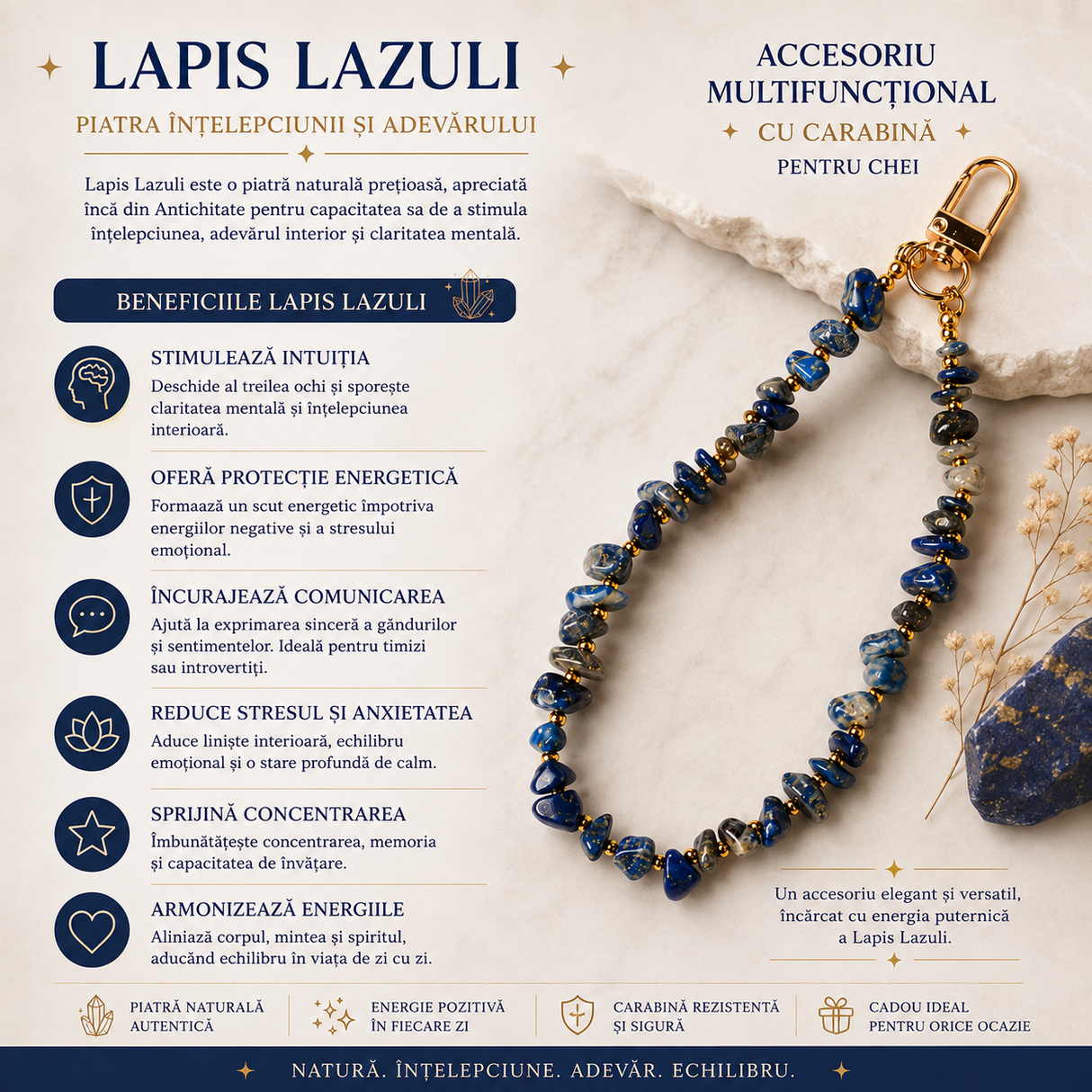 Charm cu Lapis Lazuli, cadou simbolic pentru iubitorii de cristale