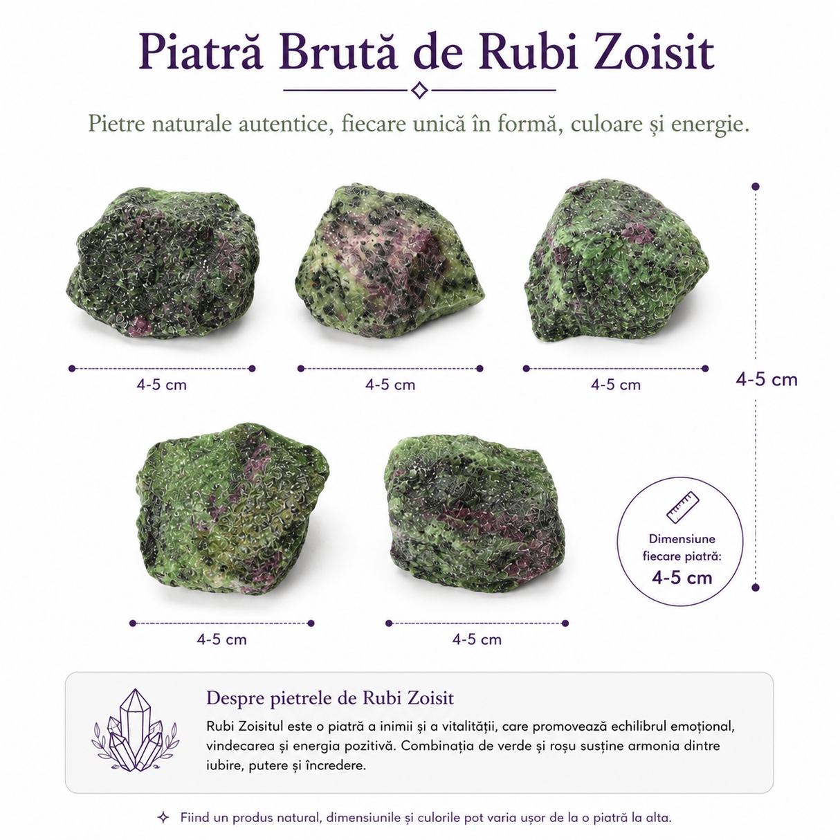 Piatra Bruta Rubi Zoisit Natural – Echilibru Emotional si Transformare Interioara