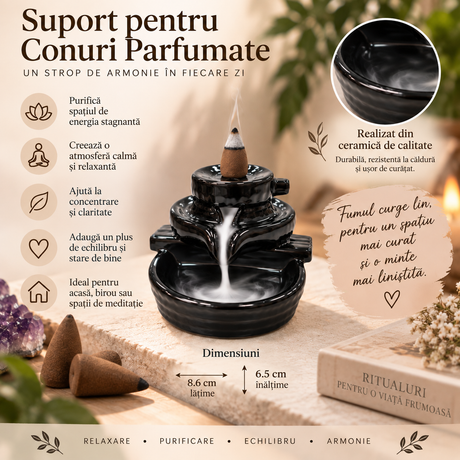 Suport ceramic pentru conuri parfumate cu efect cascadă