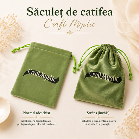 Săculeț de catifea verde 12 x 14 cm pentru bijuterii