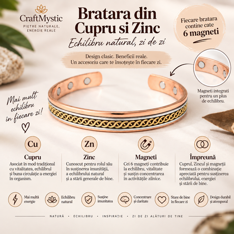 Brățară din cupru și zinc cu model împletit