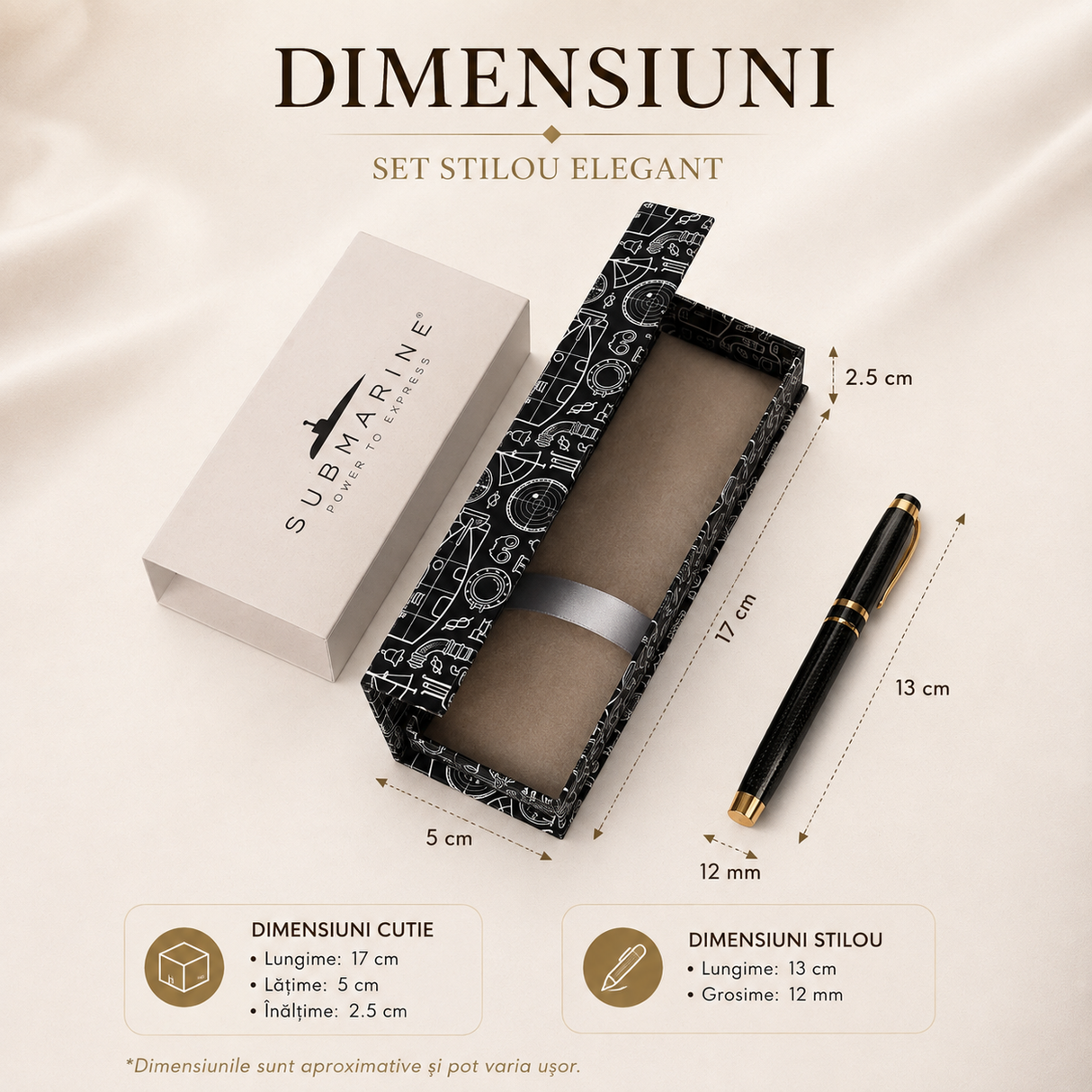 Stilou elegant gri cu auriu metalic CraftMystic