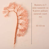 Ramura pentru creare copaci cu cristale semipretioase din Cuart Roz cu 7 mini ramuri fiecare cu 9 pietre polisate - Pentru proiecte DIY, decor, Feng Shui