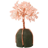 Arborele vietii 13-14 cm din pietre semipretioase polisate de cuart roz si baza de piatra naturala de aventurin verde - Copacel de cristal pentru energie pozitiva atrage norocul, decor Feng Shui, cad