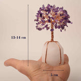 Copacel 13-14 cm din pietre semipretioase polisate de ametist si baza de piatra naturala de cuart transparent - Arbore din cristale semipretioase pentru energie pozitiva atrage norocul, decor Feng Sh