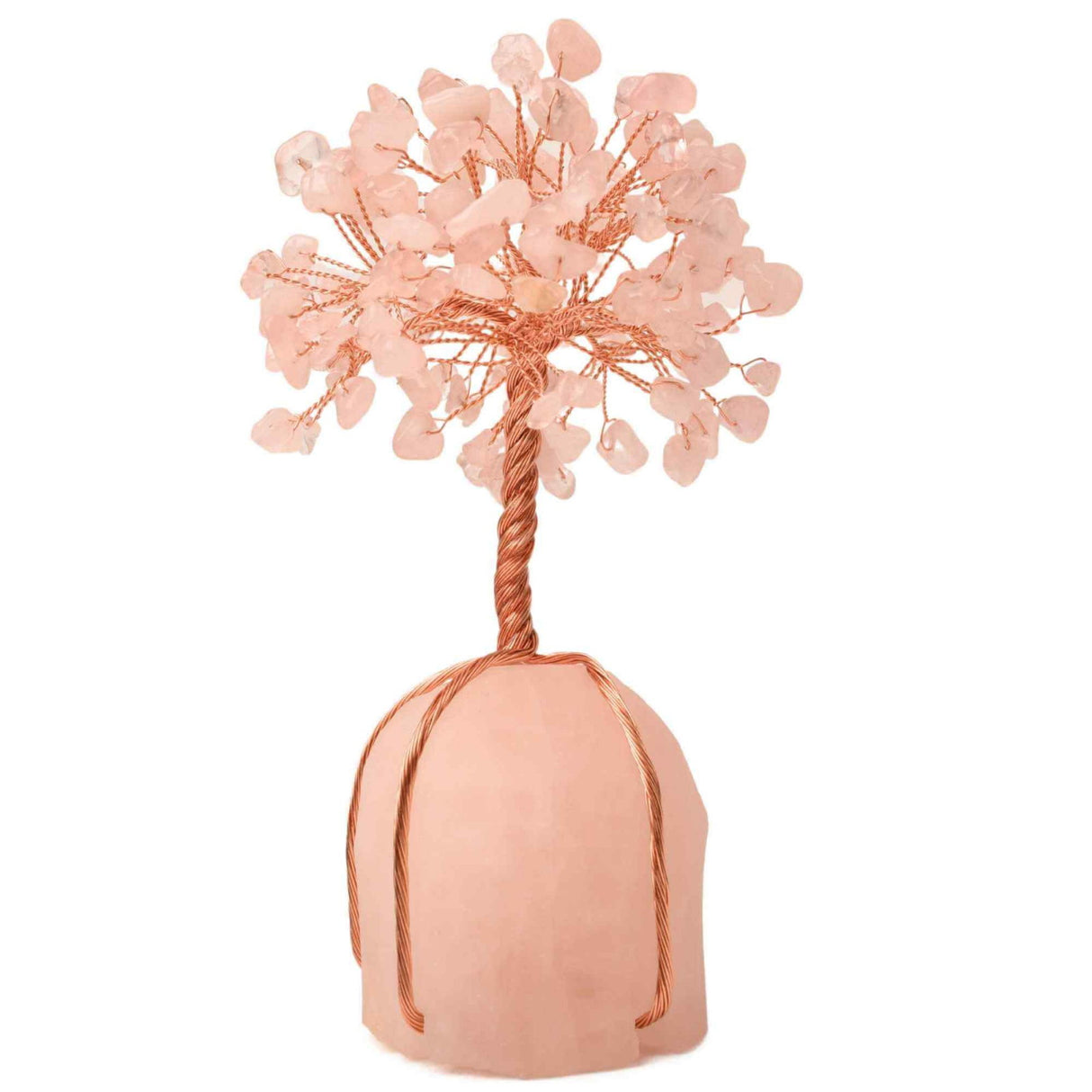 Arborele vietii 13-14 cm din pietre semipretioase polisate de cuart roz si baza de piatra naturala de cuart roz - Copacel de cristal pentru energie pozitiva atrage norocul, decor Feng Shui, cadou spi