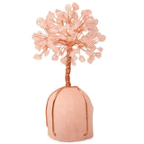 Arborele vietii 13-14 cm din pietre semipretioase polisate de cuart roz si baza de piatra naturala de cuart roz - Copacel de cristal pentru energie pozitiva atrage norocul, decor Feng Shui, cadou spi