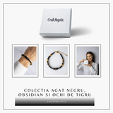 Scut Energetic - Bratara cu Agat Negru, Obsidian si Ochi de Tigru