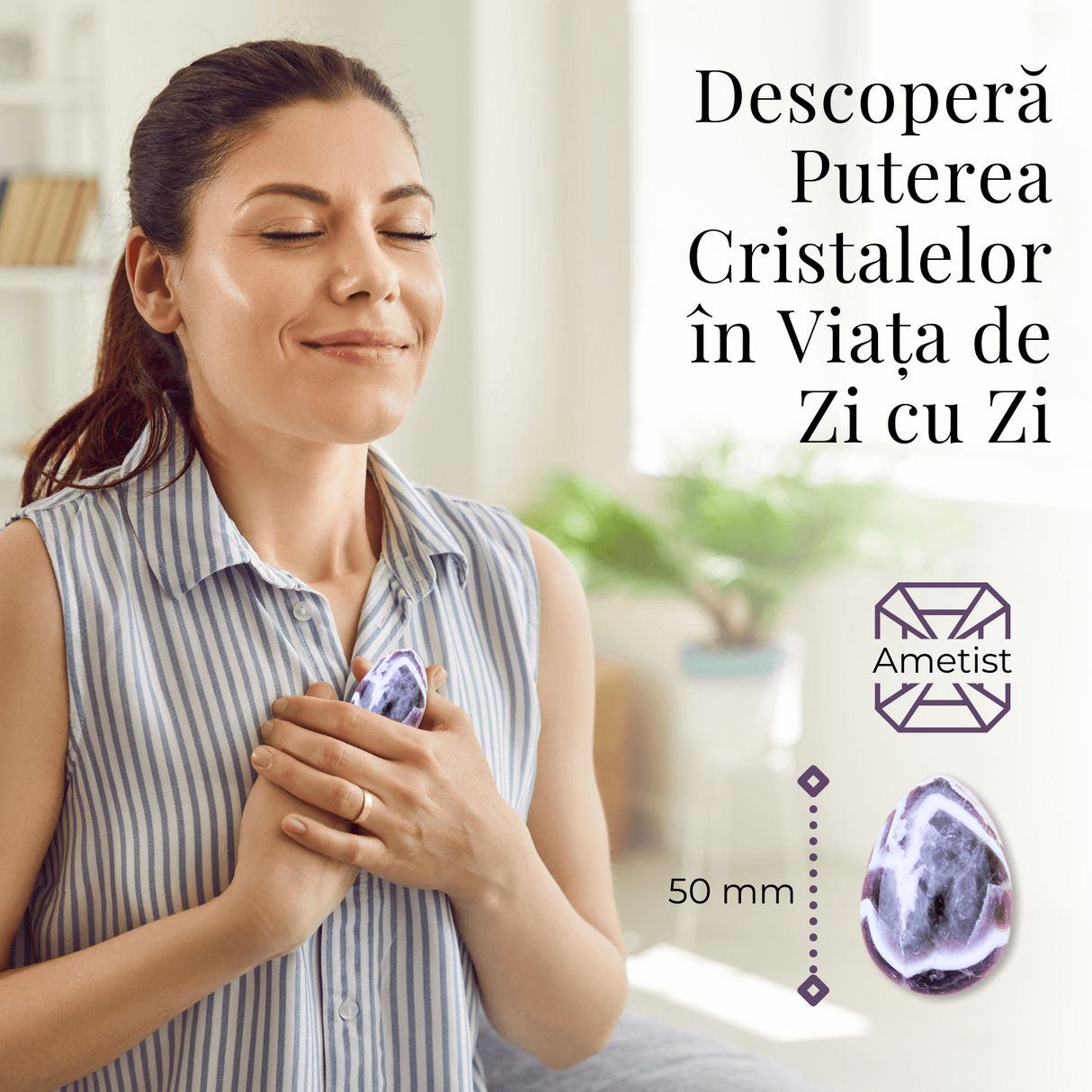 Ou Handmade de 50mm din Piatra Naturala de Ametist Chevron