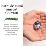 Piatra Ovala Sculptata din Ametist Chevron, Claritate si Protectie - Piatra de Mana
