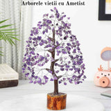 Arbore 25 cm Cristalin cu pietricele din Ametist - Aducator de Liniste si Echilibru - Sculptura Energetica pentru Decorul Casei si Biroului - Idee de Cadou pentru Intelegere Spirituala si Protectie