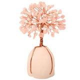 Arborele vietii 13-14 cm din pietre semipretioase polisate de cuart roz si baza de piatra naturala de cuart transparent - Copacel de cristal pentru energie pozitiva atrage norocul, decor Feng Shui, c
