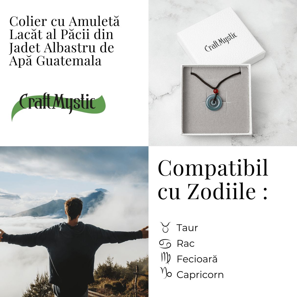 Liniste si Protectie - Colier Talisman Peace Lock din Jad Albastru de Guatemala