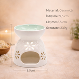 Arzator Ceramic Alb pentru ulei esential cu Decupaje Florale - Ritual de Relaxare si Armonie Energetica