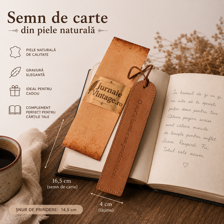 Semn de carte din piele naturala cu mesaj gravat – cadou elegant pentru iubitorii de carti