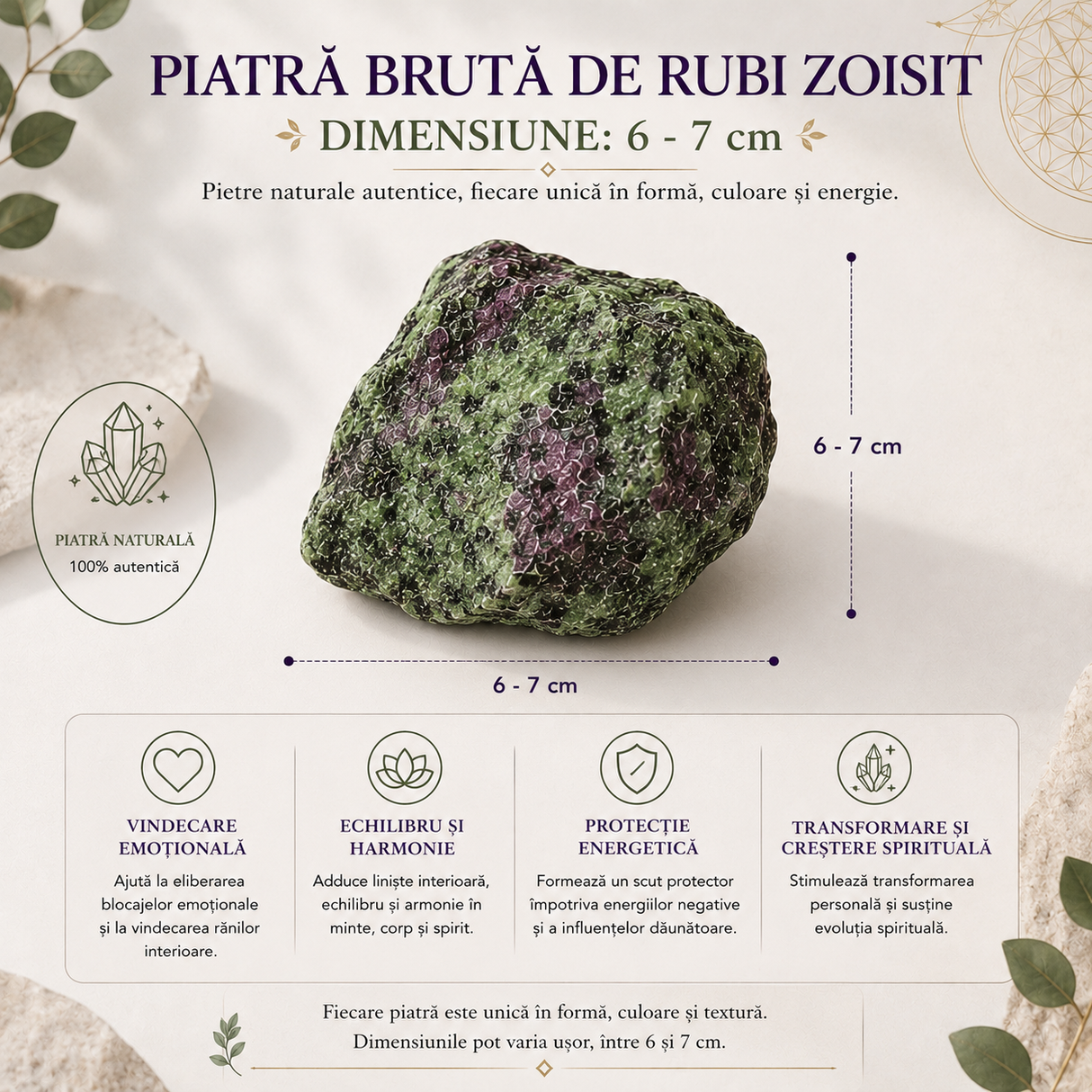 Piatra Bruta Rubi Zoisit Natural – Echilibru Emotional si Transformare Interioara