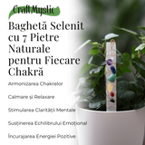 Bagheta din Selenit Brut cu Pietre pentru Cele 7 Chakre, Invelita in Sarma de Cupru, pentru Yoga, Meditatie, Echilibru Spiritual