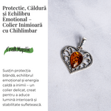 Colier inimioara cu chihlimbar si montura argint 925 - Protectie, caldura si echilibru emotional