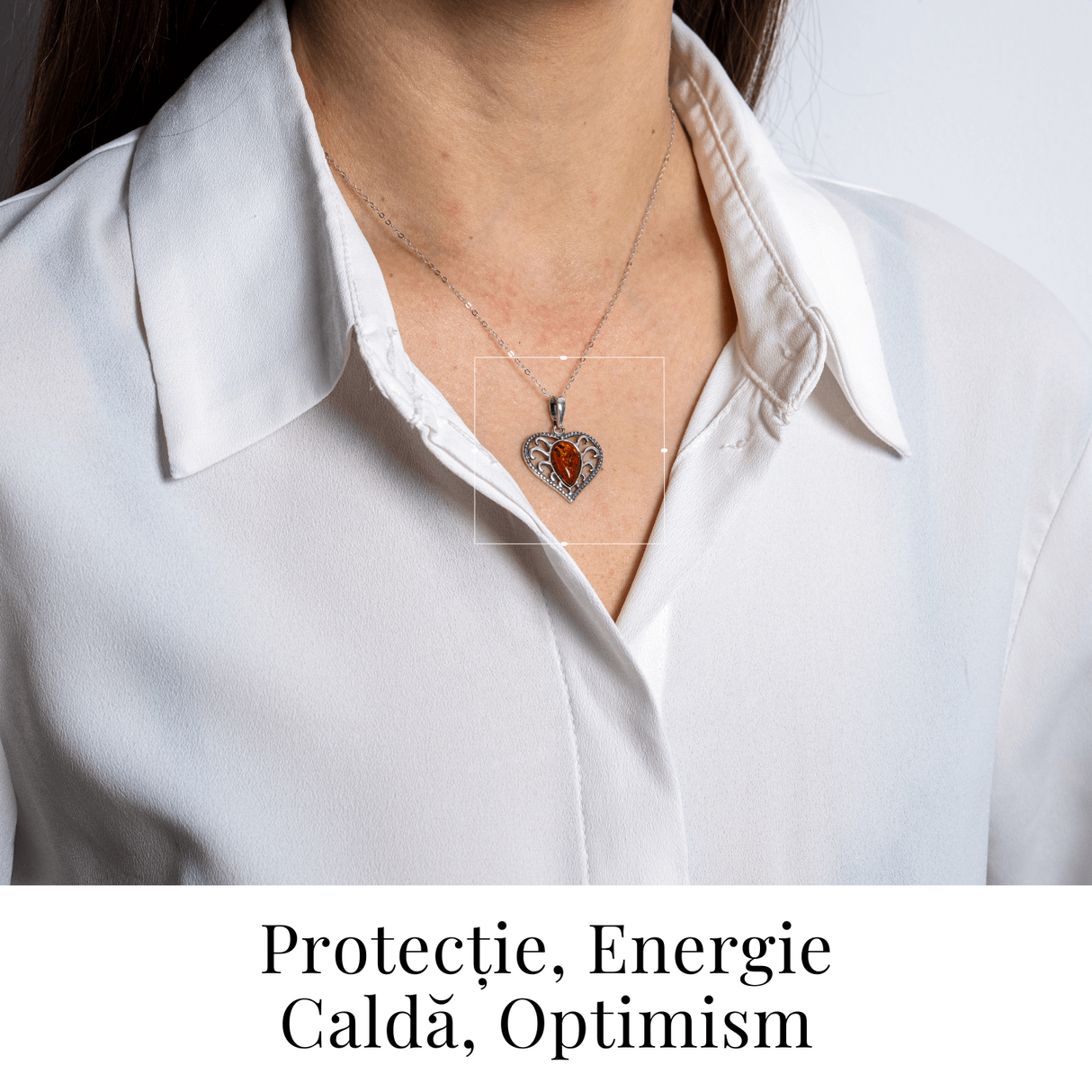 Colier inimioara cu chihlimbar si montura argint 925 - Protectie, caldura si echilibru emotional