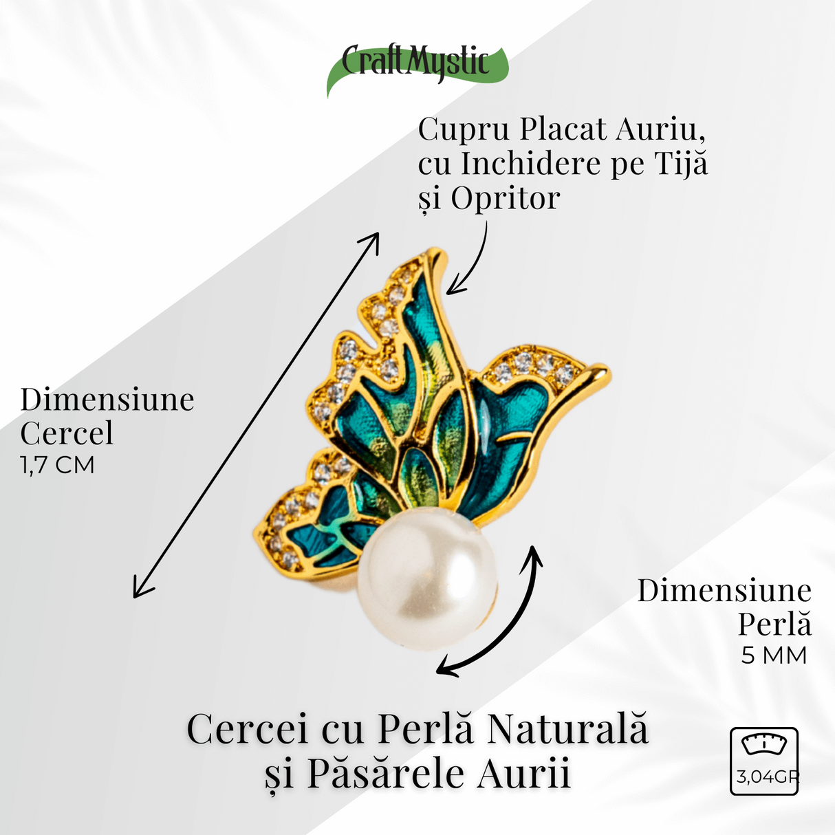 Eleganta care zboara - Cercei cu perla naturala si pasarele aurii