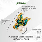 Eleganta care zboara - Cercei cu perla naturala si pasarele aurii