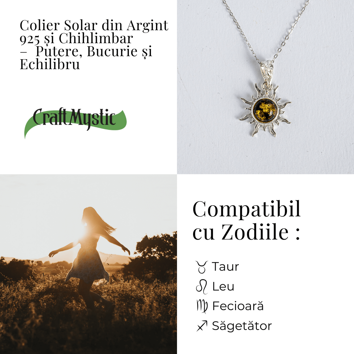 Puterea soarelui - Colier solar din argint 925 cu chihlimbar natural