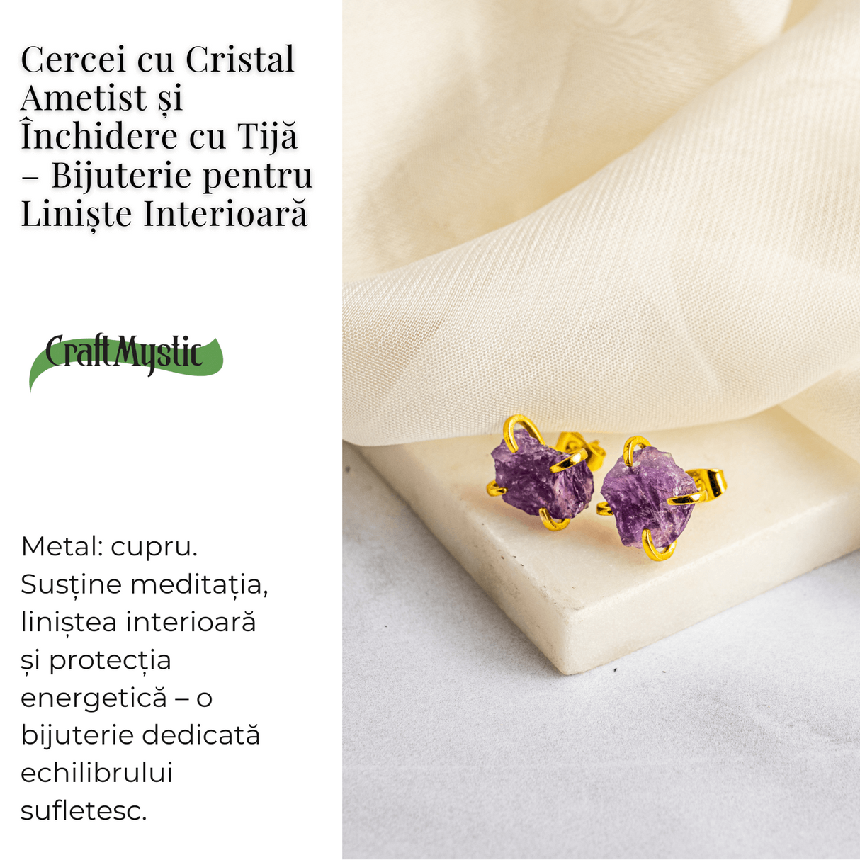 Puterea Linistii - Cercei cu Ametist si Inchidere cu Tija
