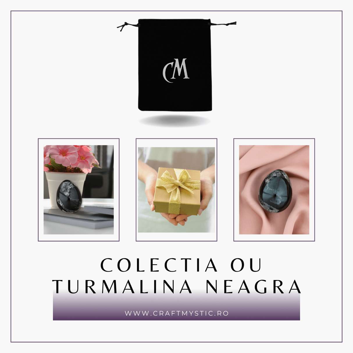 Ou Handmade de 50mm din Piatra Naturala de Turmalina Neagra