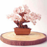 Bonsai cu cristale Cuart Roz pe suport dreptunghiular de ceramica - simbolizeaza: feng shui, noroc, sanatate, bogatie si familie