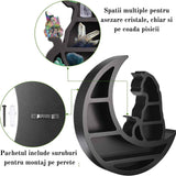 Mini Raft 30x30 cm expunere din lemn pentru cristale, uleiuri esensiale design Pisica neagra pe luna - Decorare gotica pentru camera Moon Cat