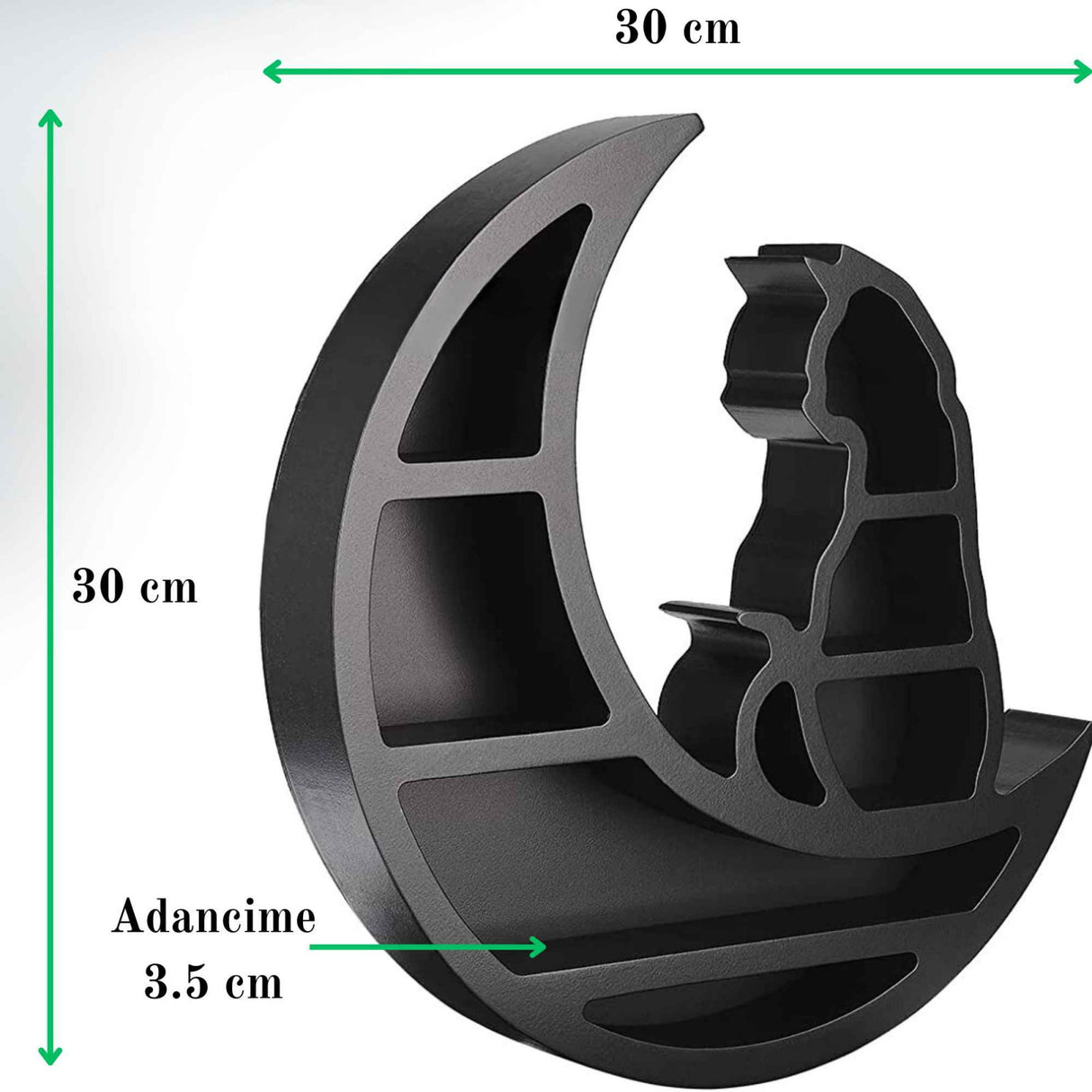 Mini Raft 30x30 cm expunere din lemn pentru cristale, uleiuri esensiale design Pisica neagra pe luna - Decorare gotica pentru camera Moon Cat